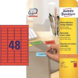 Avery Zweckform Etikety Avery odnímateľné 45,7x21,2 mm červené