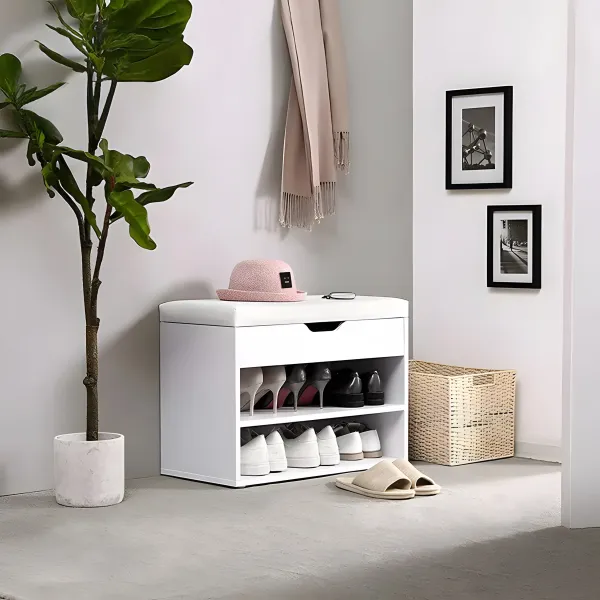 Skriňa, polica, lavica na topánky so sedadlom
