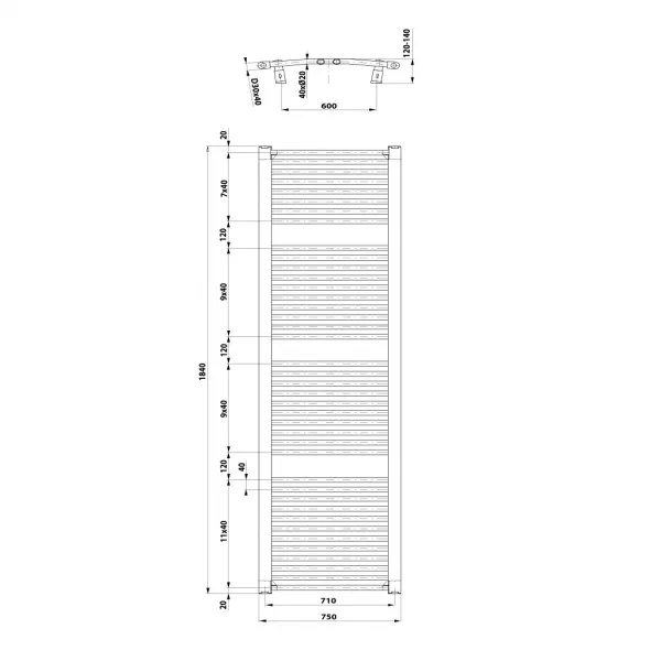 AQUALINE - ORBIT vykurovacie teleso s bočným pripojením 750x1850 biela ILO87T