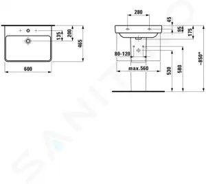 Laufen Pro S - Umývadlo, 600 mm x 465 mm, 1 otvor na batériu, biela H8109630001041