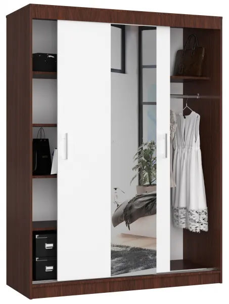 Ak furniture Šatníková skriňa so zrkadlom Reton 150 cm venge/biela