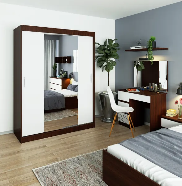Ak furniture Šatníková skriňa so zrkadlom Reton 150 cm venge/biela