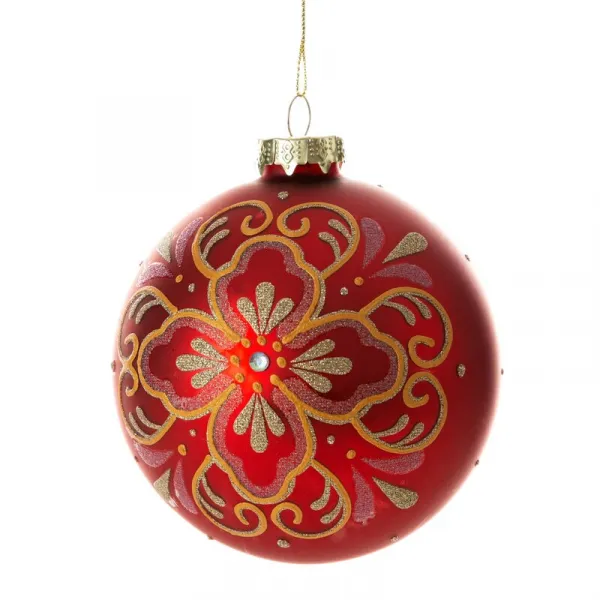 ArtFir Vianočná dekorácia BANKA 484B | sklenená červená/zlatá 10 cm