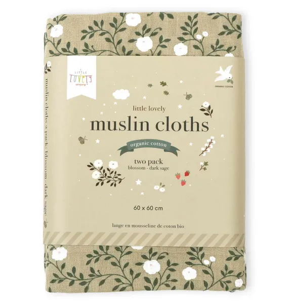 A Little Lovely Company - Mušelínové plienky, blossom - dark sage - 2 ks