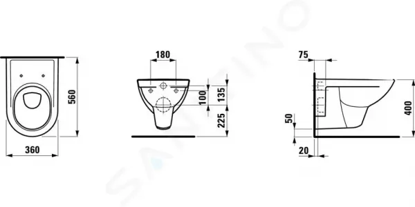 Laufen Pro - Závesné WC, 560x360 mm, biela H8209500000001