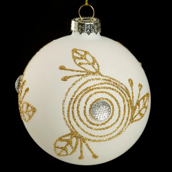 ArtFir Vianočná dekorácia BANKA 157A | sklenená biela/zlatá 8 cm