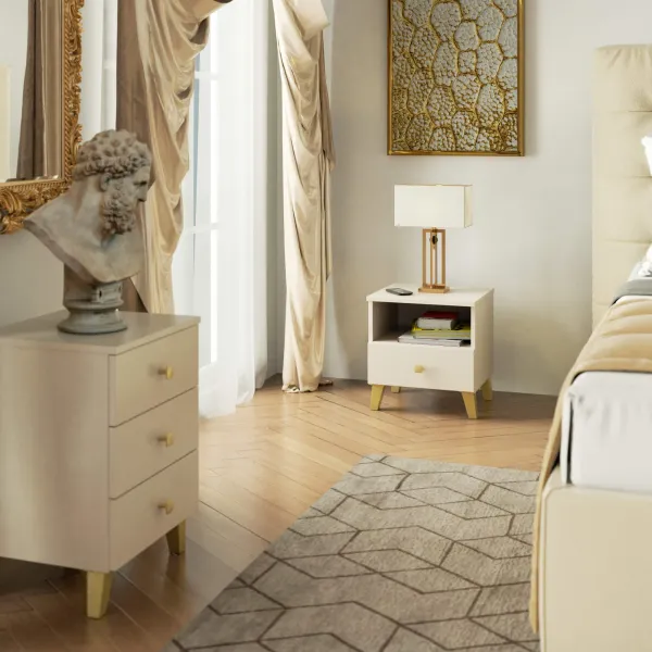 Ak furniture Noční stolek MOBI K-01 kašmír/zlatý