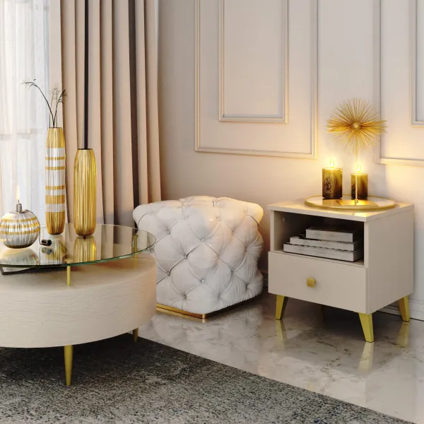 Ak furniture Noční stolek MOBI K-01 kašmír/zlatý