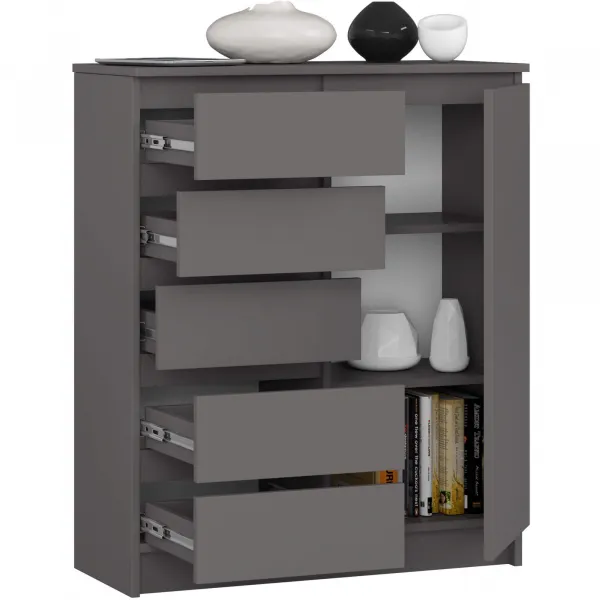 Ak furniture Komoda JERRY 80 cm 1 dveře 5 zásuvek antracitově šedá