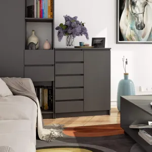 Ak furniture Komoda JERRY 80 cm 1 dveře 5 zásuvek antracitově šedá