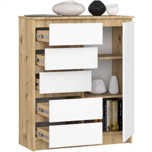 Ak furniture Komoda JERRY 80 cm 1 dveře 5 zásuvek bílá/dub artisan 