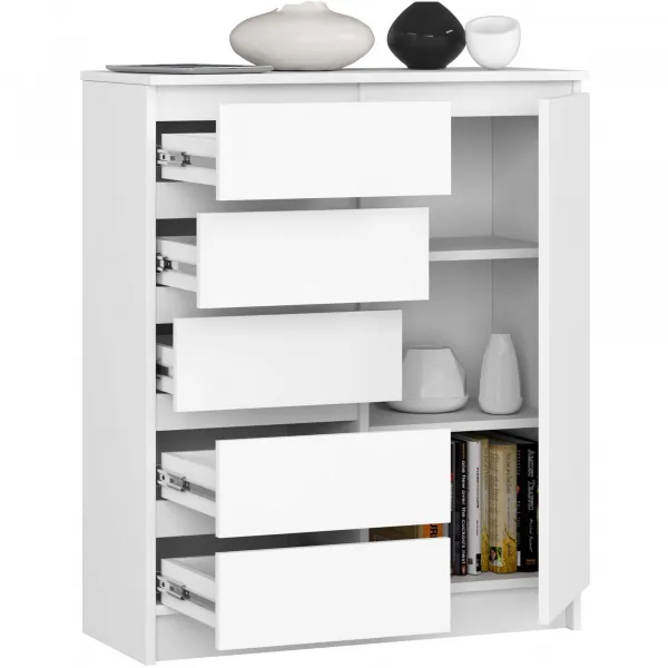 Ak furniture Komoda JERRY 80 cm 1 dveře 5 zásuvek bílá