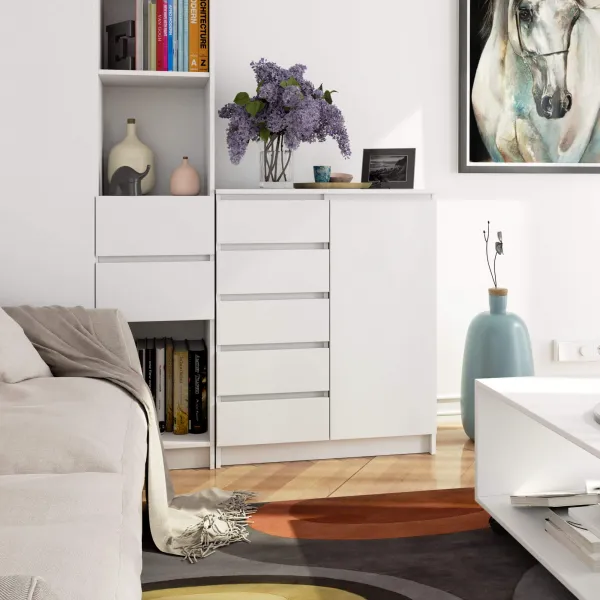 Ak furniture Komoda JERRY 80 cm 1 dveře 5 zásuvek bílá