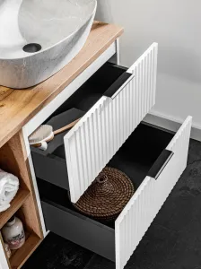 Comad Kúpeľňová zostava Casad 80 cm s umývadlom, skrinkami a zrkadlom biela/dub wotan