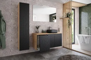 Comad Závesná skrinka pod umývadlo Luxor Black s doskou 120 cm čierna/dub olejovaný
