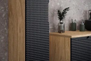 Comad Závesná skrinka pod umývadlo Luxor Black s doskou 120 cm čierna/dub olejovaný