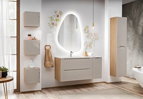 Comad Závesná skrinka pod umývadlo Ocean s doskou 120 cm béžová/dub olejovaný
