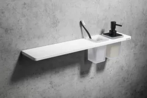 SAPHO - ABELINE polica, pohár + dávkovač/čierna, 500, rockstone, biela mat AE502-0101-03