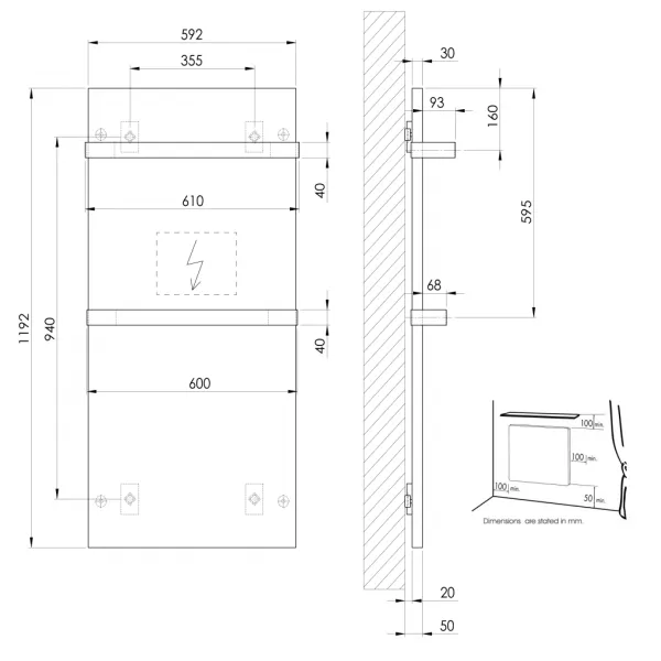 SAPHO - ENIS kúpeľňový sálavý vykurovací panel 600W, 590x1200 držiaky uterákov, IP44, čierna mat RH600B-2