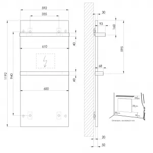 SAPHO - ENIS kúpeľňový sálavý vykurovací panel 600W, 590x1200 držiaky uterákov, IP44, čierna mat RH600B-2