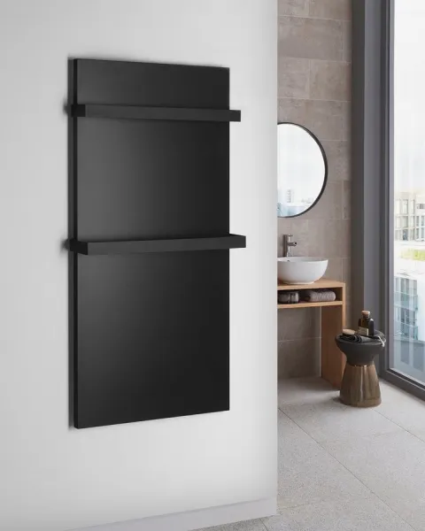 SAPHO - ENIS kúpeľňový sálavý vykurovací panel 600W, 590x1200 držiaky uterákov, IP44, čierna mat RH600B-2