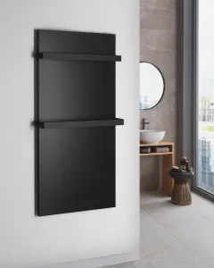 SAPHO - ENIS kúpeľňový sálavý vykurovací panel 600W, 590x1200 držiaky uterákov, IP44, čierna mat RH600B-2