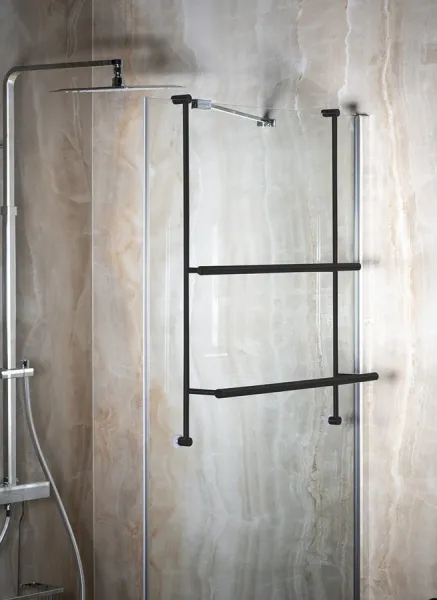 Závesný držiak uterákov na sprchovú zástenu 600x730x125mm, čierna mat 1301-09B