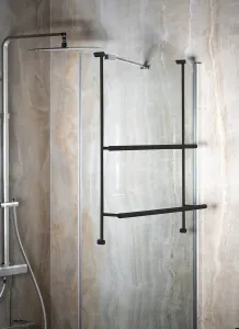 Závesný držiak uterákov na sprchovú zástenu 600x730x125mm, čierna mat 1301-09B