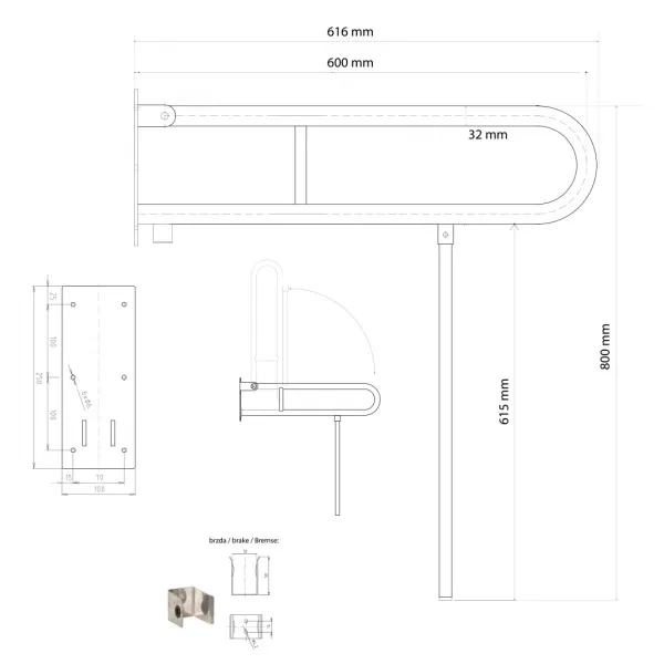 SAPHO - HANDICAP madlo sklopné s opornou nohou 600, biela XH521W