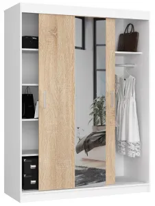 Ak furniture Šatníková skriňa so zrkadlom Reton 150 cm biela/dub sonoma