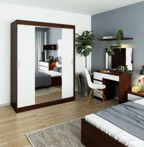 Ak furniture Šatníková skriňa so zrkadlom Reton 150 cm venge/biela