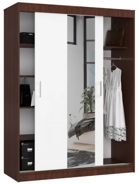 Ak furniture Šatníková skriňa so zrkadlom Reton 150 cm venge/biela