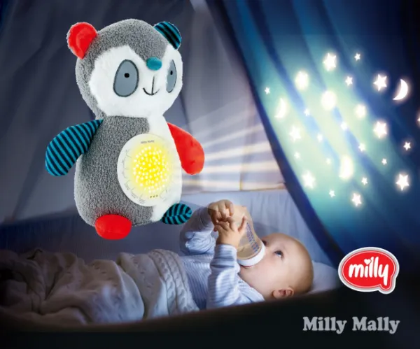 Plyšový zaspávačik panda s projektorom Milly Mally