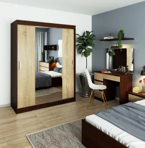 Ak furniture Šatníková skriňa so zrkadlom Reton 150 cm wenge/dub sonoma