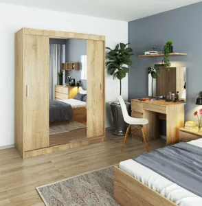 Ak furniture Šatníková skriňa so zrkadlom Reton 150 cm dub sonoma