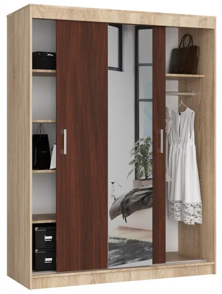 Ak furniture Šatníková skriňa so zrkadlom Reton 150 cm dub sonoma/wenge