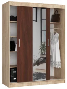 Ak furniture Šatníková skriňa so zrkadlom Reton 150 cm dub sonoma/wenge