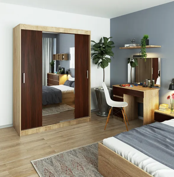 Ak furniture Šatníková skriňa so zrkadlom Reton 150 cm dub sonoma/wenge