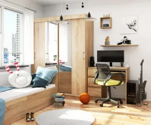 Ak furniture Šatníková skriňa so zrkadlom Reton 150 cm dub sonoma