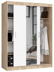 Ak furniture Šatníková skriňa so zrkadlom Reton 150 cm dub sonoma/biela
