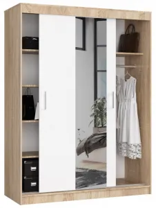 Ak furniture Šatníková skriňa so zrkadlom Reton 150 cm dub sonoma/biela