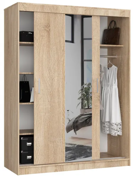 Ak furniture Šatníková skriňa so zrkadlom Reton 150 cm dub sonoma