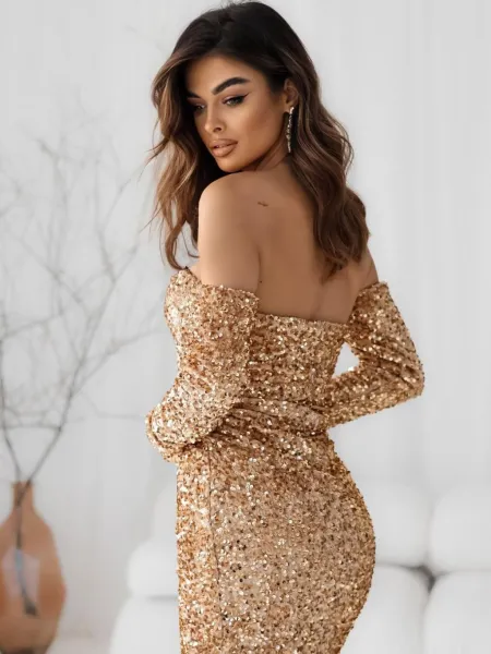 ASPERISSIA Dámske šaty SELINA Farba: Zlatá, Konfekčná veľkosť: M