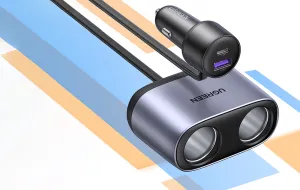 UGREEN CD252 Car charger with two cigarette lighter sockets, USB + USB-C, 120W