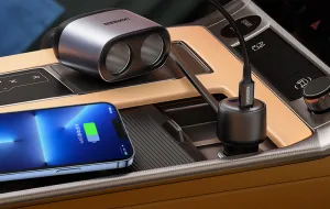 UGREEN CD252 Car charger with two cigarette lighter sockets, USB + USB-C, 120W