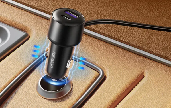 UGREEN CD252 Car charger with two cigarette lighter sockets, USB + USB-C, 120W