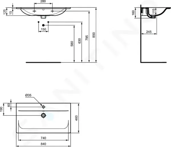 Ideal Standard Connect Air - Nábytkové umývadlo 840x460 mm, s prepadom, biela E027901