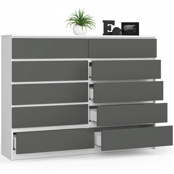 Ak furniture Komoda Kuba 160 cm 10 zásuviek biela/grafitová