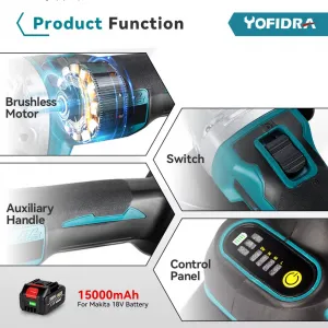 OneVan / Yofidra YOFIDRA Bez uhlíková uhlová akumulátorová brúska 125mm 3000W 8500 otáčok. Verzia BEZ BATÉRIE !