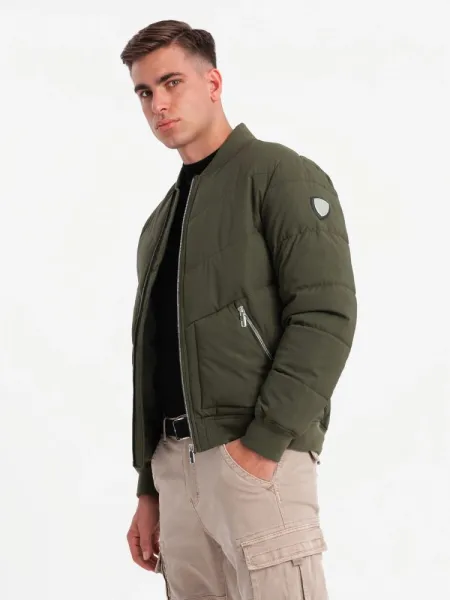 Trendy bomber bunda pre pánov - tmavoolivová